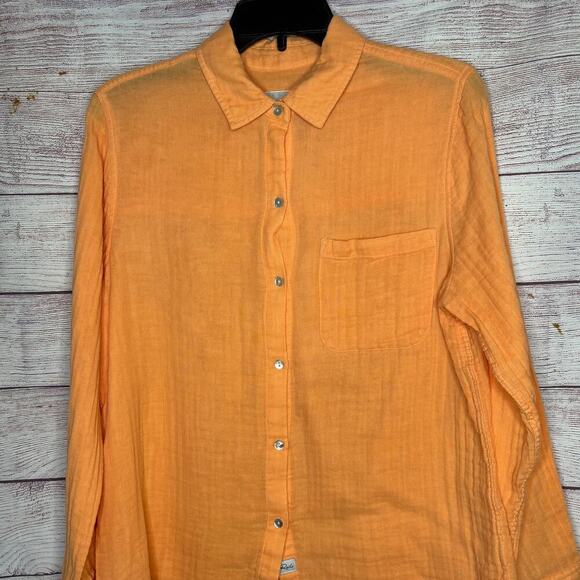 Rails Ellis Orange Papaya Button Down Cotton Gauze Long Sleeve Shirt Size Small - Picture 3 of 12
